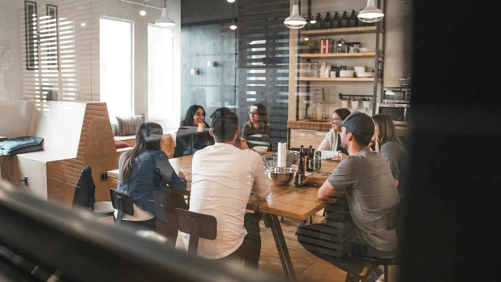 Technology startup team meeting in a modern office